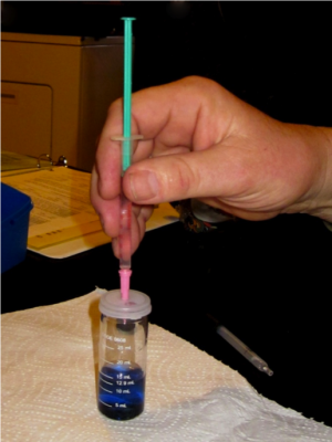 A Red Flag volunteer completes the titration to measure total hardness.